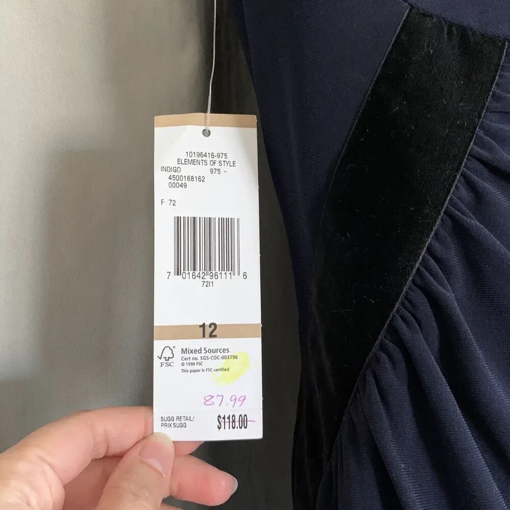 NINE WEST Indigo Blue Sheath Velvet Velour Sleeveless Dress Women's Size 12 NWT - Picture 8 of 12